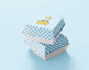Cutii de burger în carouri albastre, cu logo-ul Rich Burger Boss